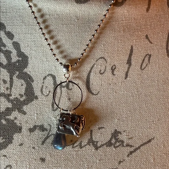 Silver horse, horseshoe,heart & labradorite Charm Necklace - Picture 5 of 8